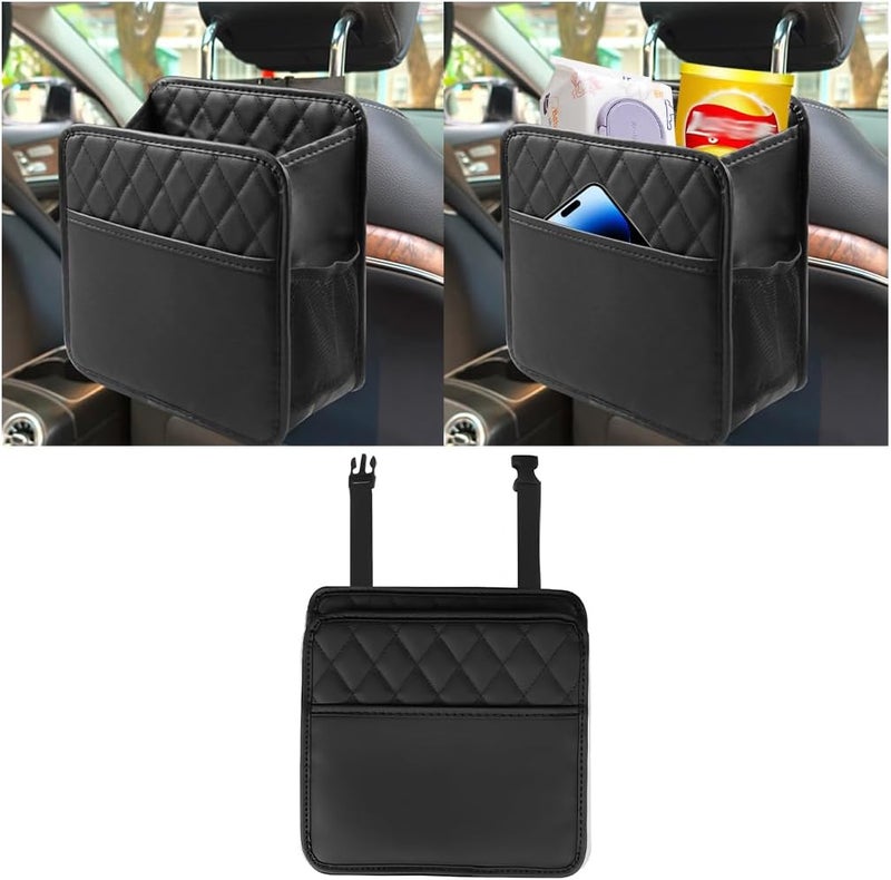 Mandark Car Seat Back Organizer, PU Leather Automotive Backseat Hanging Storage Pocket, Multipurpose Vehicle Travel Essentials Accessories for Kids & Adults, Universal for Most Cars（Black） - Image 1